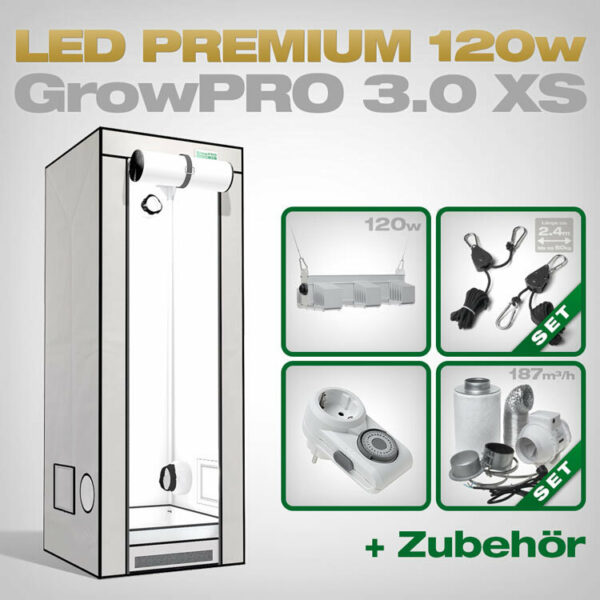 Growbox Komplettset LED GrowPRO XS + 1x Q3W | growboxen.eu